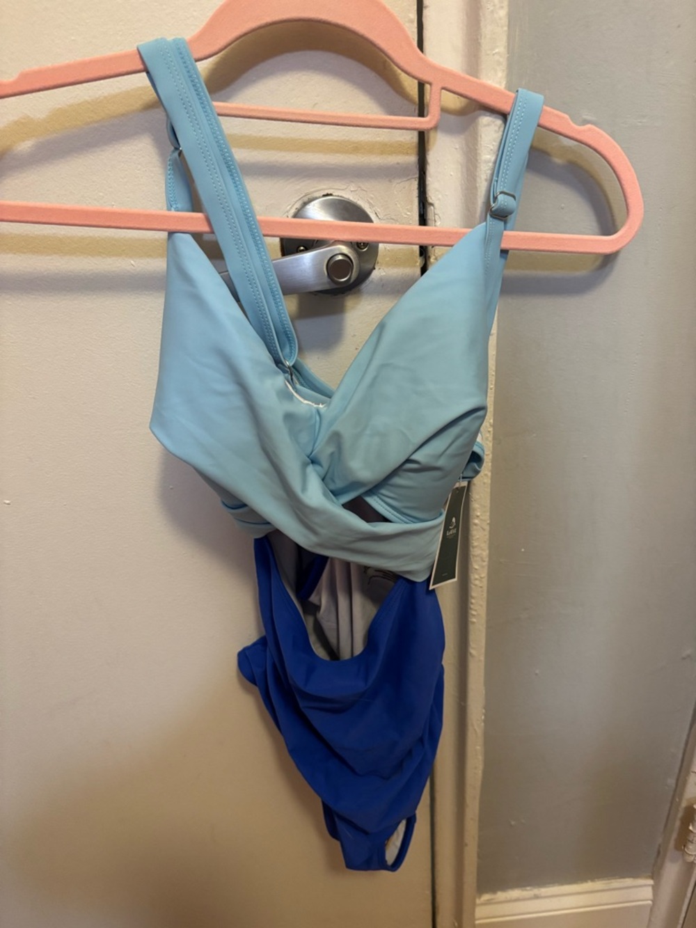 Light Blue & Royal Blue Twist Front One-Piece Swimsuit, BNWT